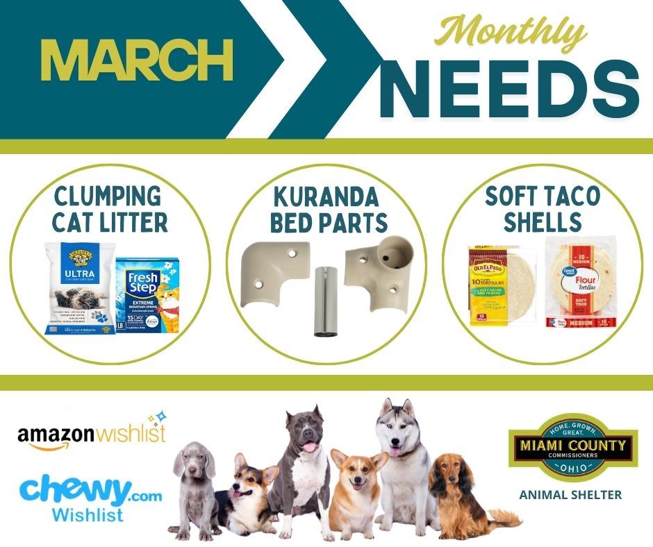 Miami County, Ohio Animal Shelter March 2026 Donation Requests
